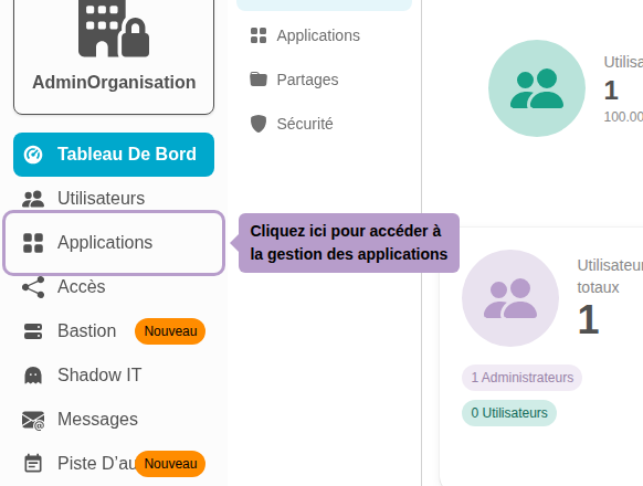 Cliquez ici pour accéder à la gestion des applications