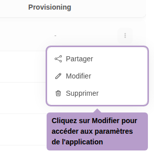 Cliquez sur Modifier pour accéder aux paramètres de l'application
