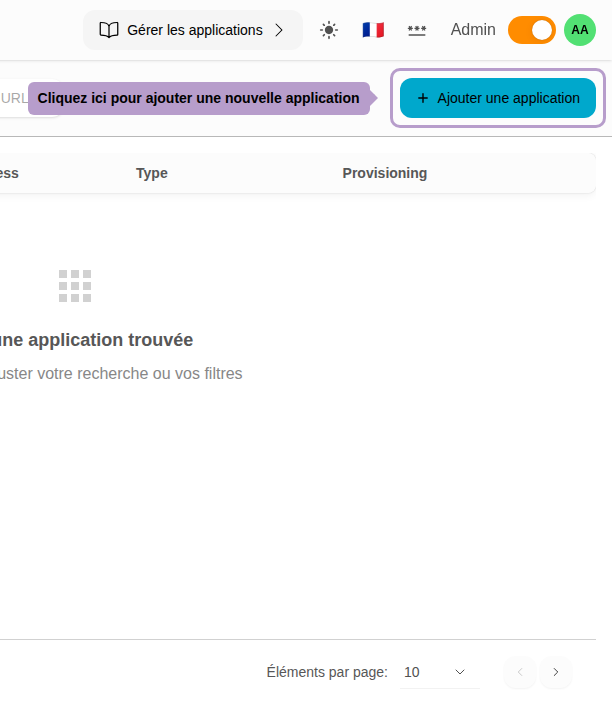 Cliquez ici pour ajouter une nouvelle application