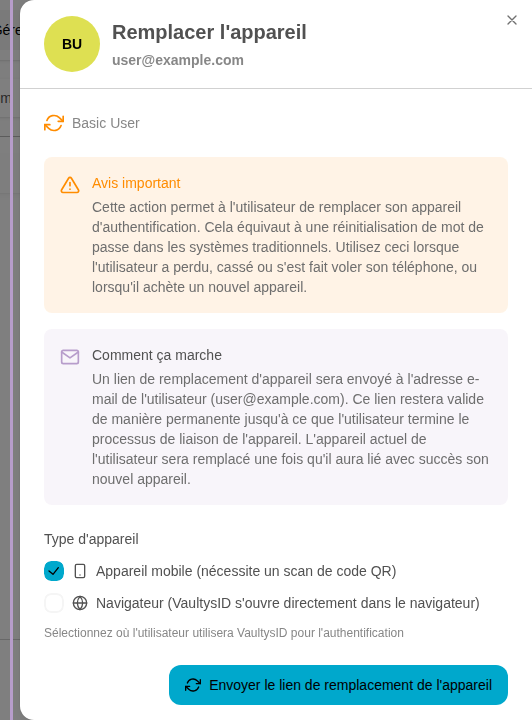 Le panneau de remplacement s'ouvre avec les informations de la procédure