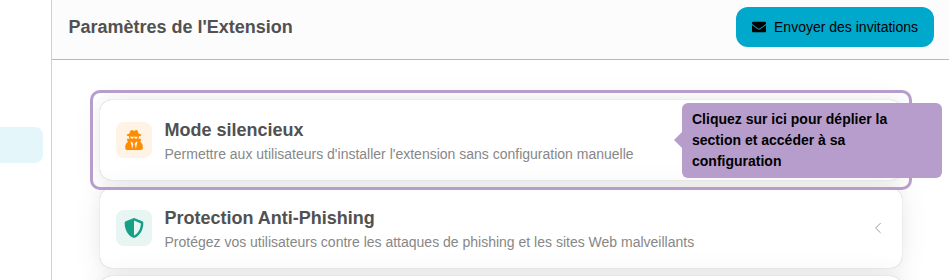 Cliquez sur ici pour déplier la section et accéder à sa configuration