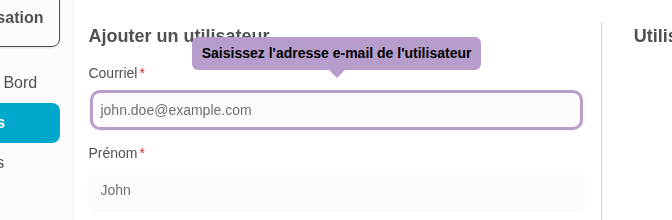 Saisissez l'adresse e-mail de l'utilisateur