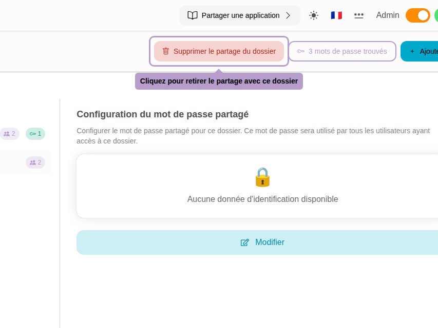 Cliquez pour retirer le partage avec ce dossier