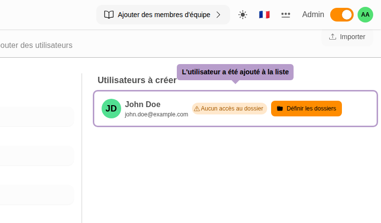 L'utilisateur a été ajouté à la liste