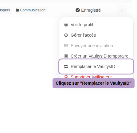Klicken Sie auf "VaultysID ersetzen"