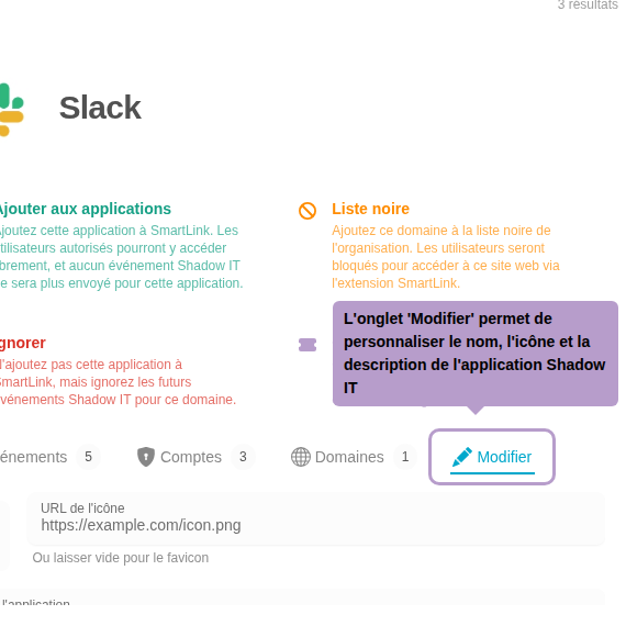 Die Registerkarte 'Bearbeiten' ermöglicht es, den Namen, das Symbol und die Beschreibung der Schatten-IT-Anwendung anzupassen