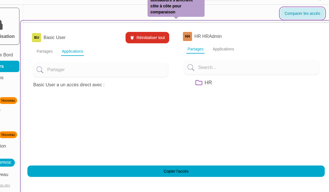 Die Zugriffe beider Benutzer werden zur Vergleich nebeneinander angezeigt