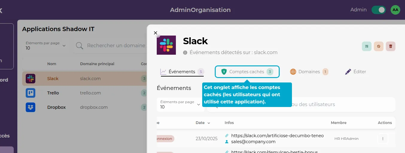 Versteckte Konten-Tab