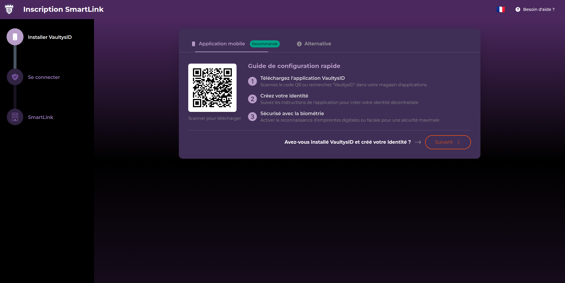 QR code pour installer VaultysID
