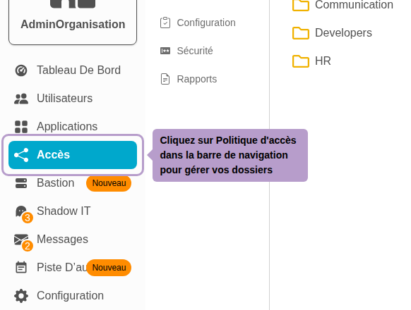 Click on Access Policy in the sidebar to manage your folders