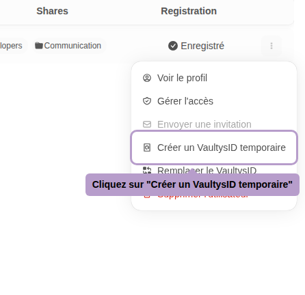 Click on "Create a temporary VaultysID"