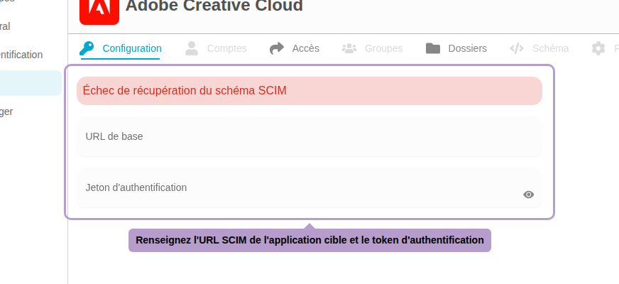 Enter the SCIM URL of the target application and the authentication token