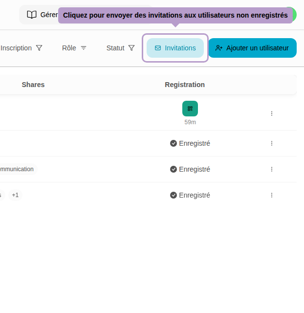 Click to send invitations to non-registered users