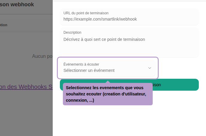 Select the events you want to listen to (user creation, login, ...)