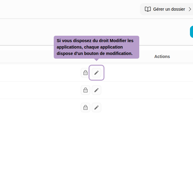 If you have the Edit applications right, each application has an edit button.