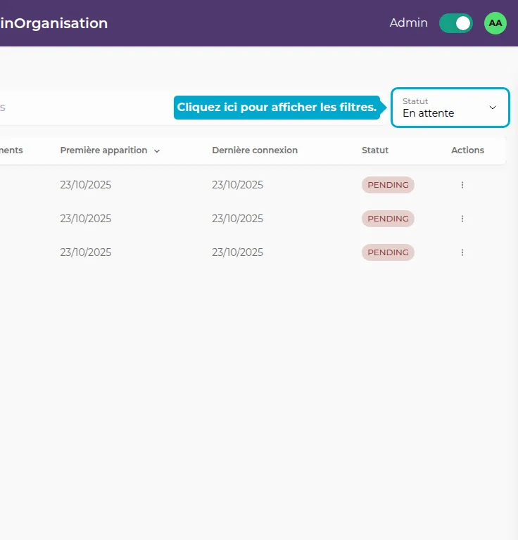 Button to open filters