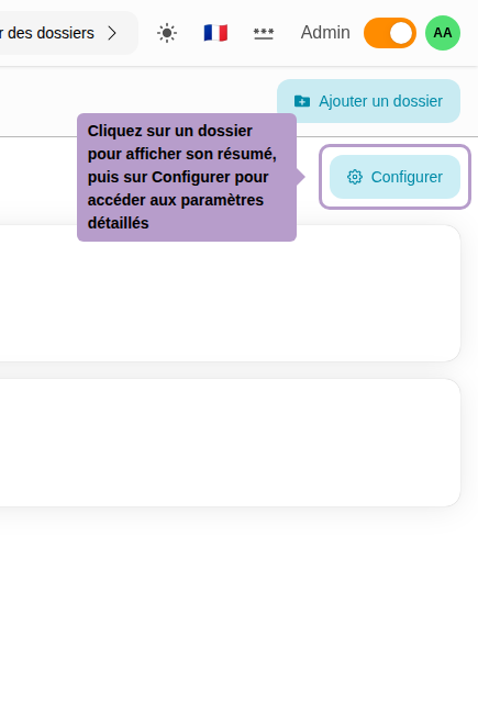 单击文件夹以查看其摘要，然后单击配置以访问详细设置