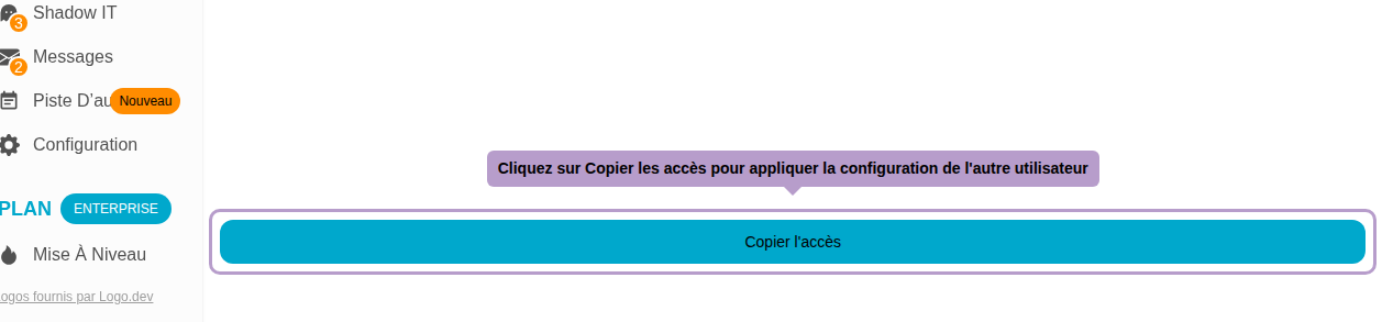 单击复制访问权限以应用另一用户的配置